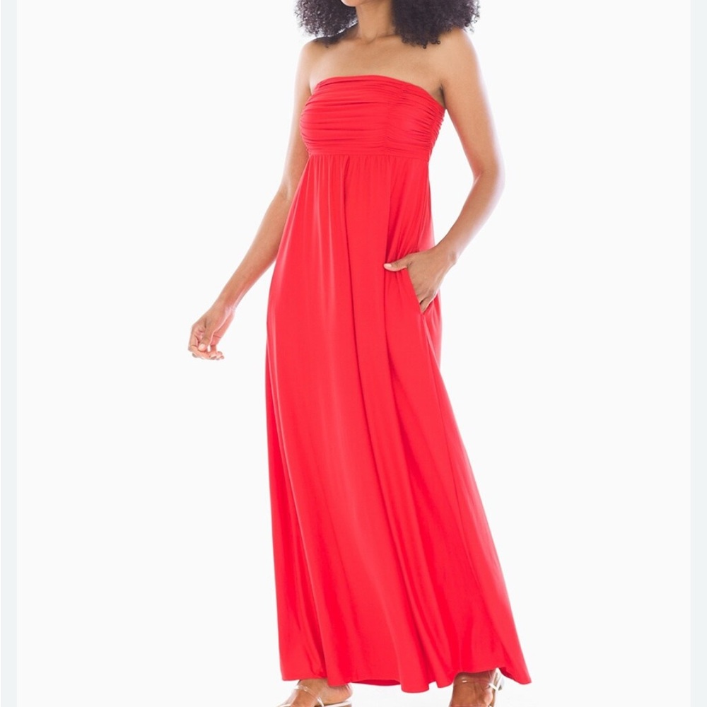 Soma Red Ruched Strapless Sundress